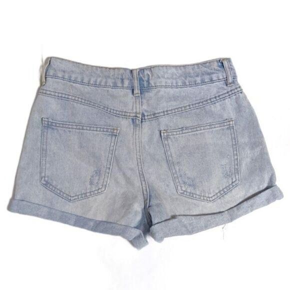 Forever 21 Distressed High Waist Cuffed Jean Short Light Wash 26 - Picture 2 of 8